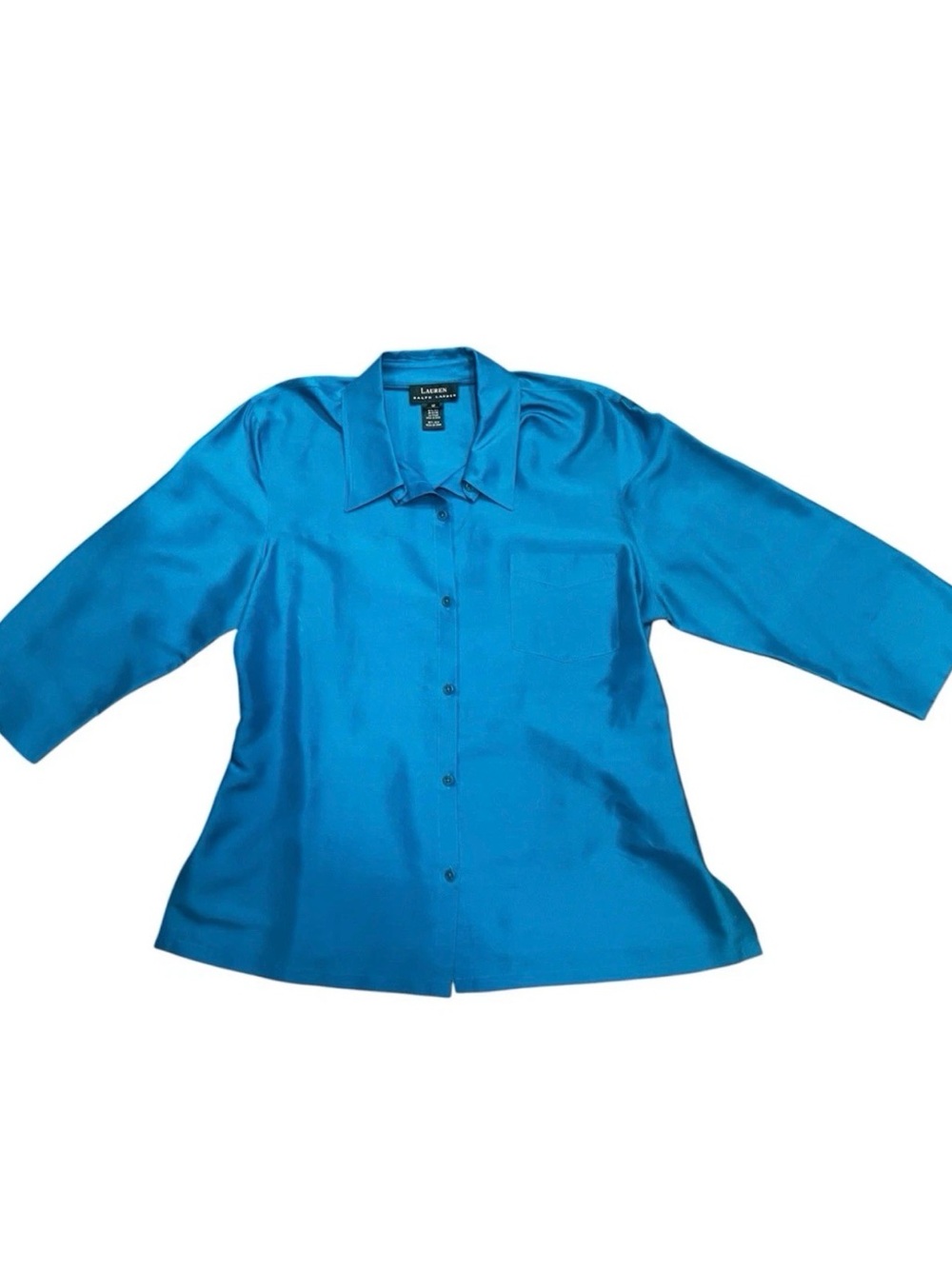 Ralph Lauren Turquoise Button-Up 100% silk Blouse
